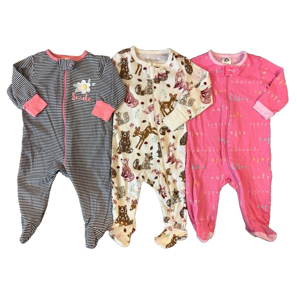 Baby Sleepers Girl 0/3 Months Rompers Sleep N Play Outfits Footies Zipper Animal